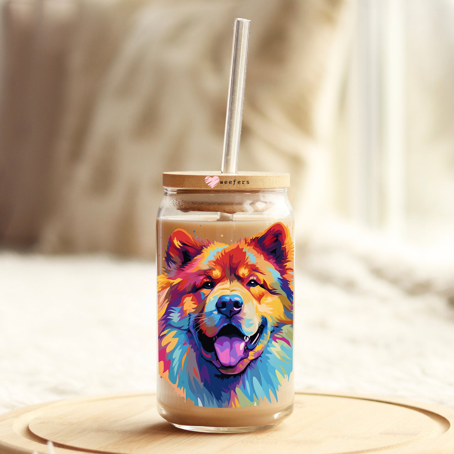 Chow Chow Colorful Watercolor 16oz Libbey Glass Can UV DTF or Sublimation Wrap - Decal - Weefers