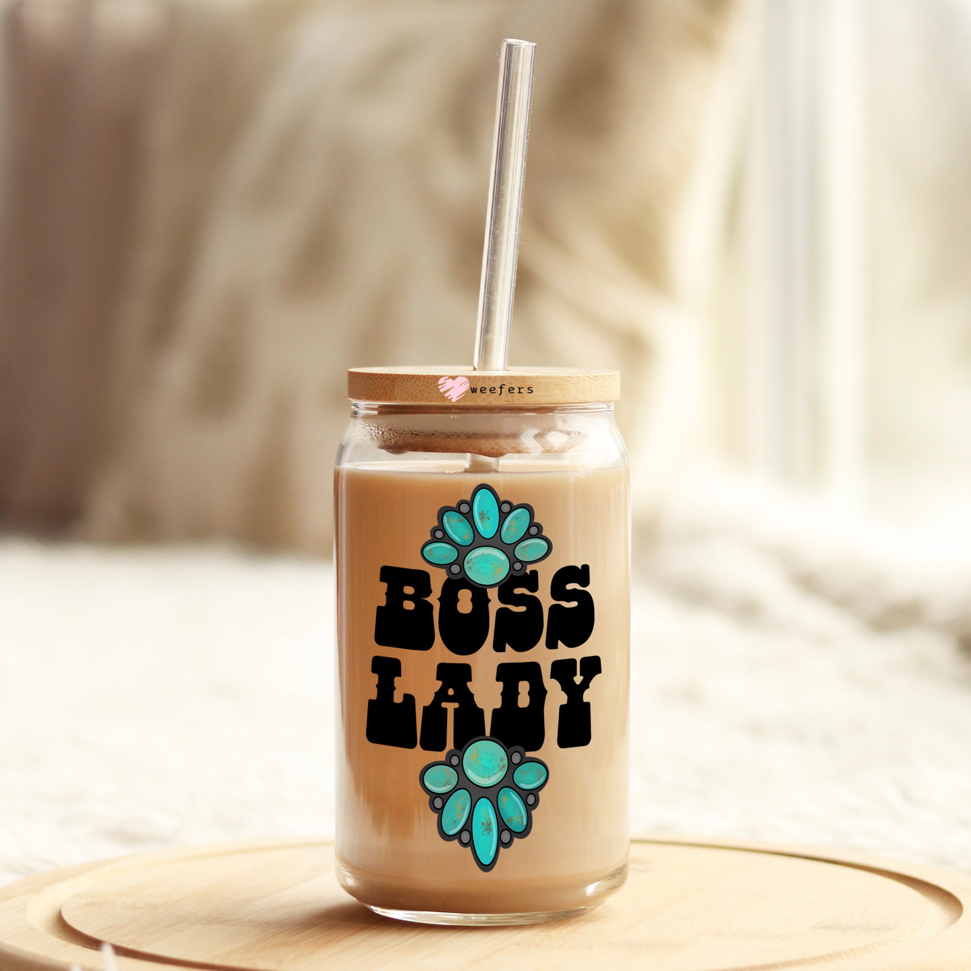 Boss Lady 16oz Libbey Glass Can UV DTF or Sublimation Wrap Decal Transfer - Weefers