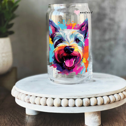 Scottish Terrier Colorful Watercolor 16oz Libbey Glass Can UV DTF or Sublimation Wrap - Decal - Weefers