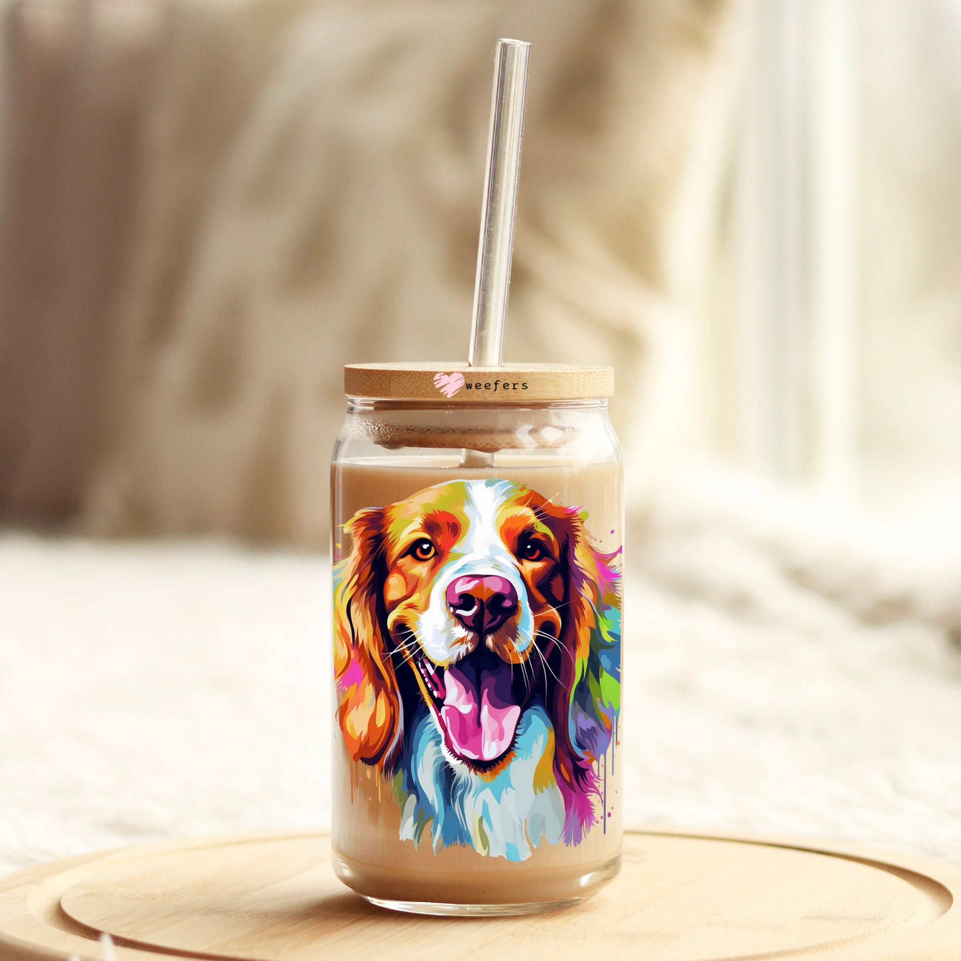 Welsh Springer Colorful Watercolor 16oz Libbey Glass Can UV DTF or Sublimation Wrap - Decal - Weefers