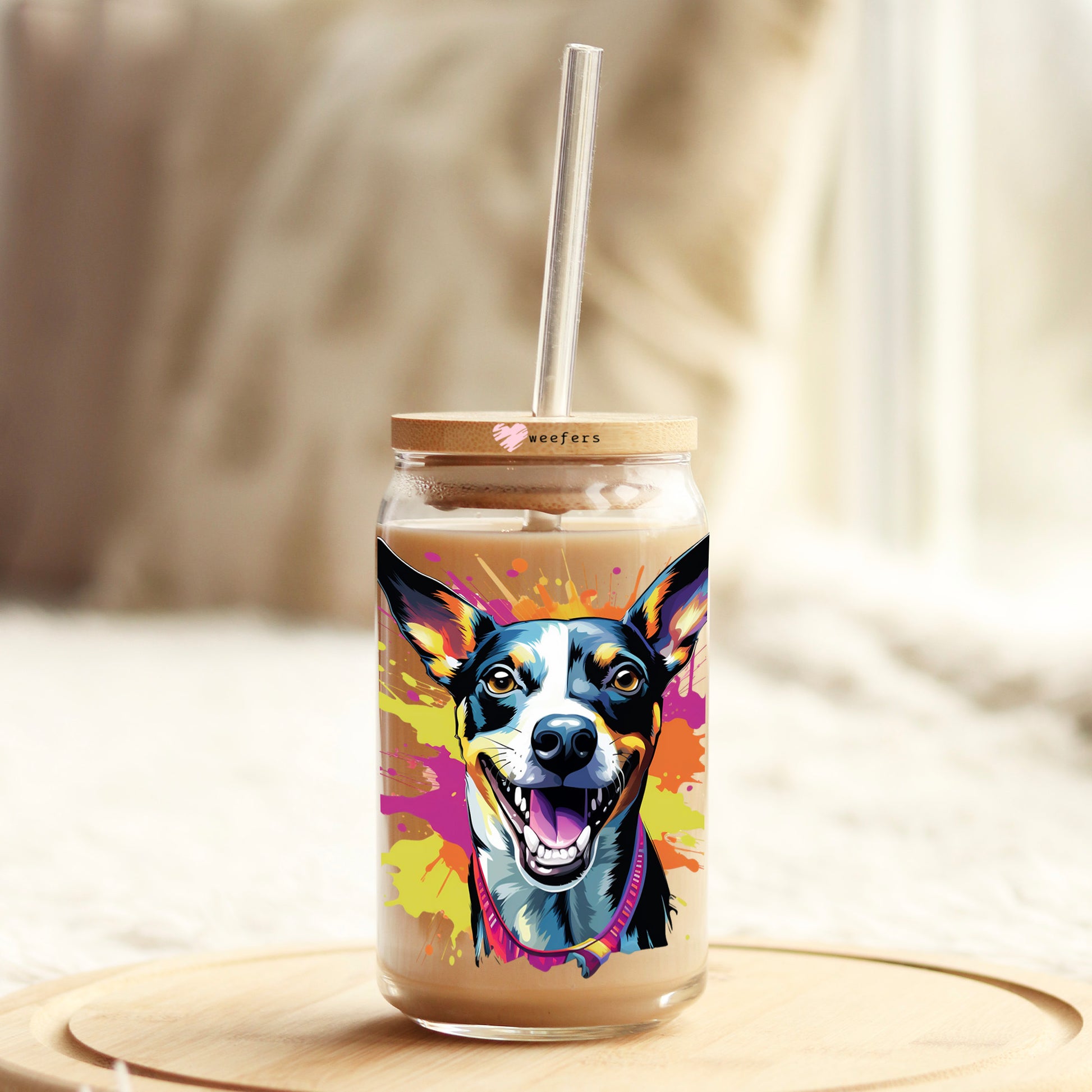 Rat Terrier Colorful Watercolor 16oz Libbey Glass Can UV DTF or Sublimation Wrap - Decal - Weefers