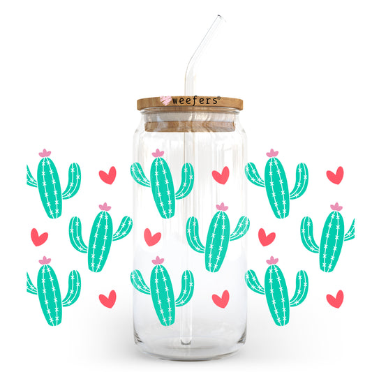 Cactus Hearts 20oz Libbey Glass Can, 34oz Hip Sip, 40oz Tumbler, 24oz Cold Cup UV DTF or Sublimation Decal Transfer - Weefers