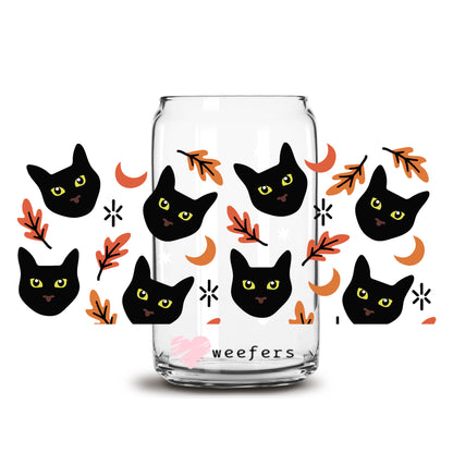 Black Cat Faces 16oz Libbey Glass Can UV DTF or Sublimation Wrap Decal Transfer - Weefers