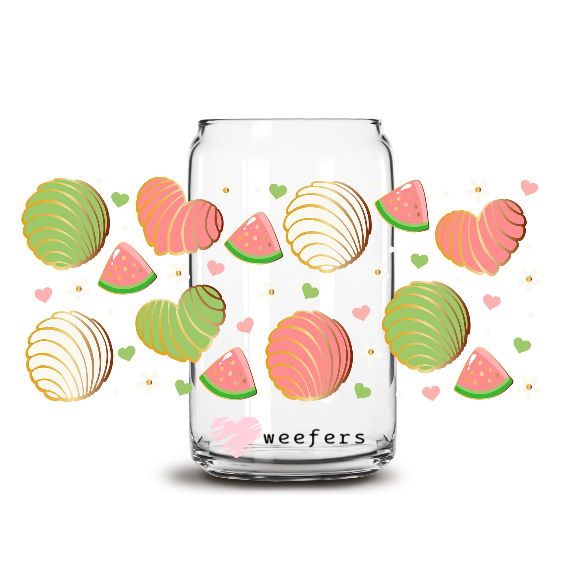 Concha Watermelon 16oz Libbey Glass Can UV DTF or Sublimation Wrap Decal Transfer - Weefers