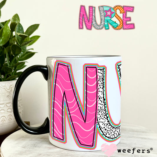 Nurse Orange Pink Teal UV DTF Decal 11oz Coffee Mug Weefers