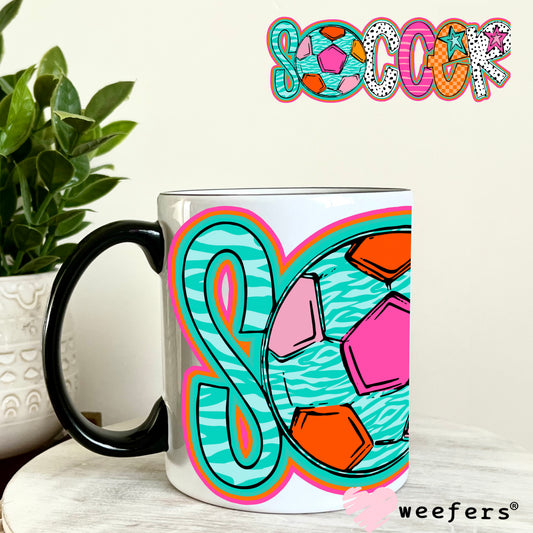 Soccer Orange Pink Teal UV DTF Decal 11oz Coffee Mug Weefers