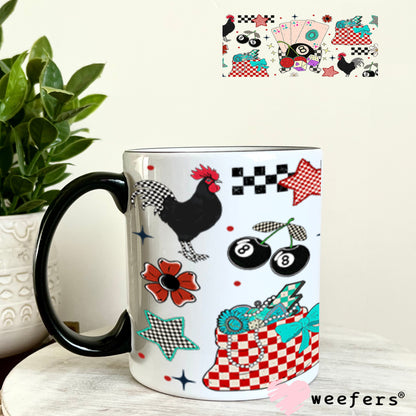 Aces Eight Balls and Roosters UV DTF Cup Wrap - Weefers Exclusive Wrap 11oz Coffee Mug Weefers