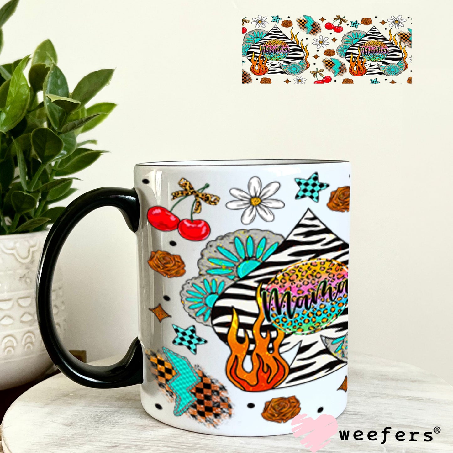 Mama Zebra Spade Lightening Bolts UV DTF Cup Wrap - Weefers Exclusive Wrap Weefers