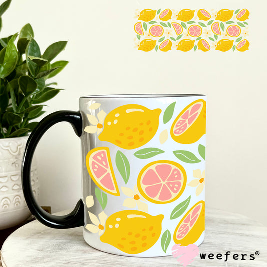 Pink and Yellow Lemons UV DTF Cup Wrap 11oz Coffee Mug Weefers