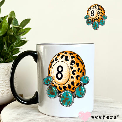 Leopard Eightball Turquoise UV DTF Decal 11oz Coffee Mug Weefers