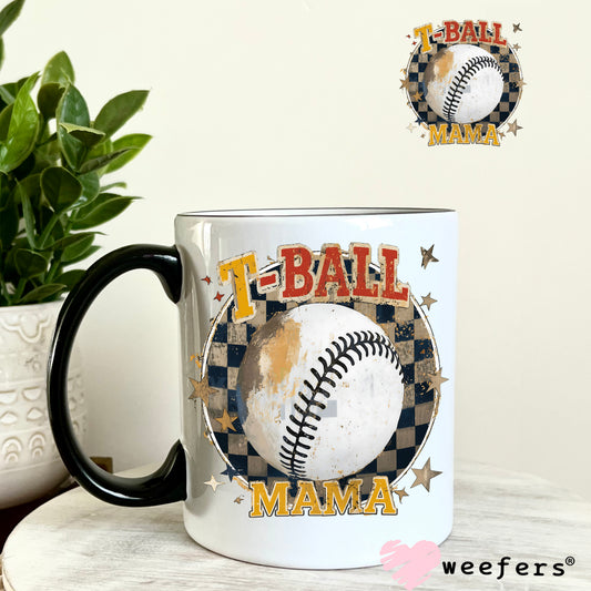 T-Ball Mama Checkered UV DTF Decal 11oz Coffee Mug Weefers