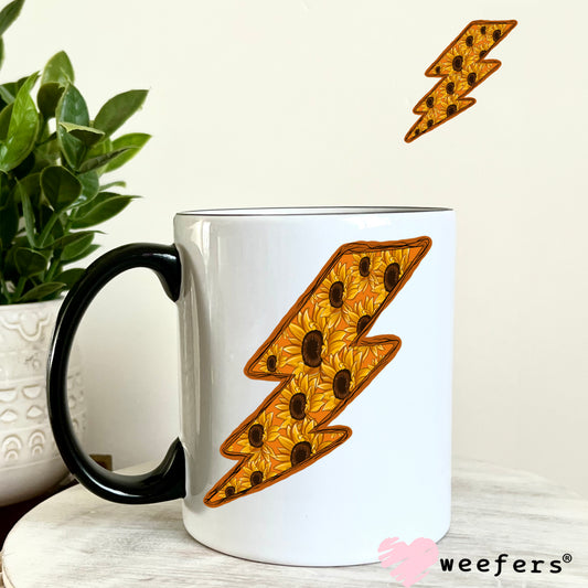 Sunflower Lightening Bolt UV DTF Decal 11oz Coffee Mug Weefers
