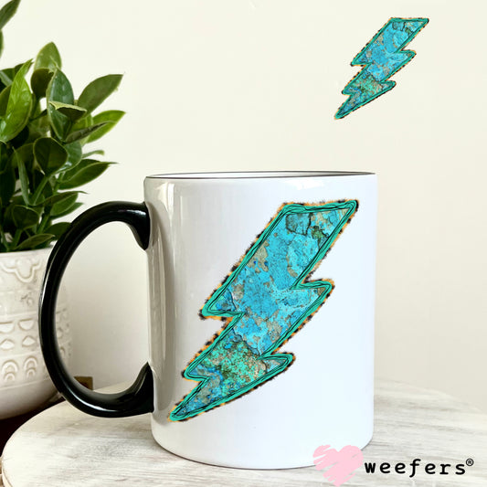 Turquoise Lightening Bolt UV DTF Decal 11oz Coffee Mug Weefers
