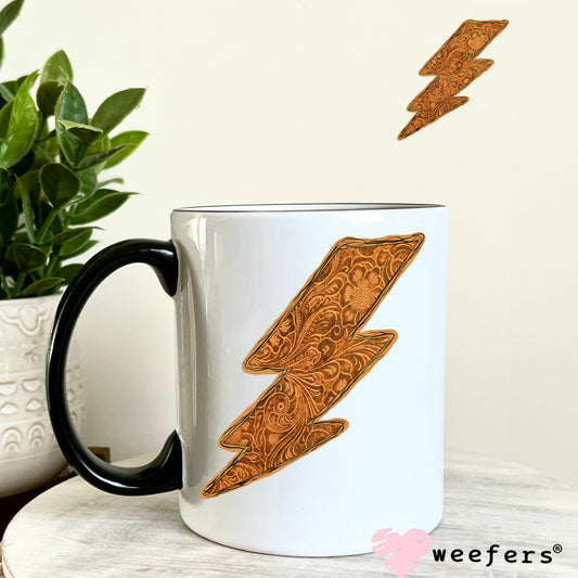 Tanned Leather Lightening Bolt UV DTF Decal 11oz Coffee Mug Weefers