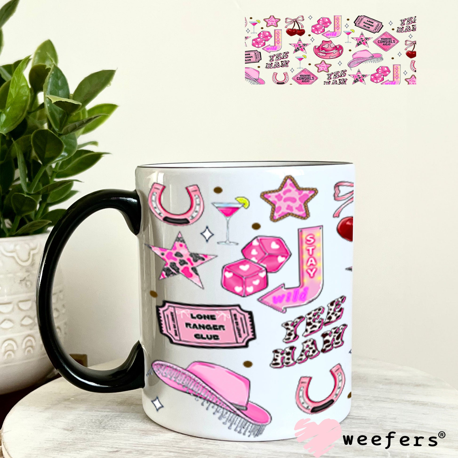 Pink Warning Cow Girls Ahead UV DTF Cup Wrap - Weefers Exclusive Wrap 11oz Coffee Mug Cup Wrap Weefers