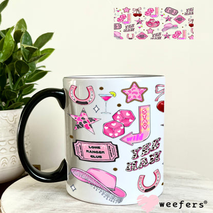 Pink Warning Cow Girls Ahead UV DTF Cup Wrap - Weefers Exclusive Wrap 11oz Coffee Mug Cup Wrap Weefers