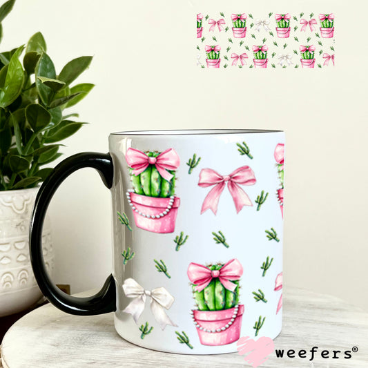 Pink Coquette Cactus UV DTF Cup Wrap - Weefers Exclusive Wrap 11oz Coffee Mug Cup Wrap Weefers