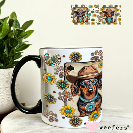 Cowboy Dachshund Dog UV DTF Cup Wrap - Weefers Exclusive Wrap 11oz Coffee Mug Cup Wrap Weefers