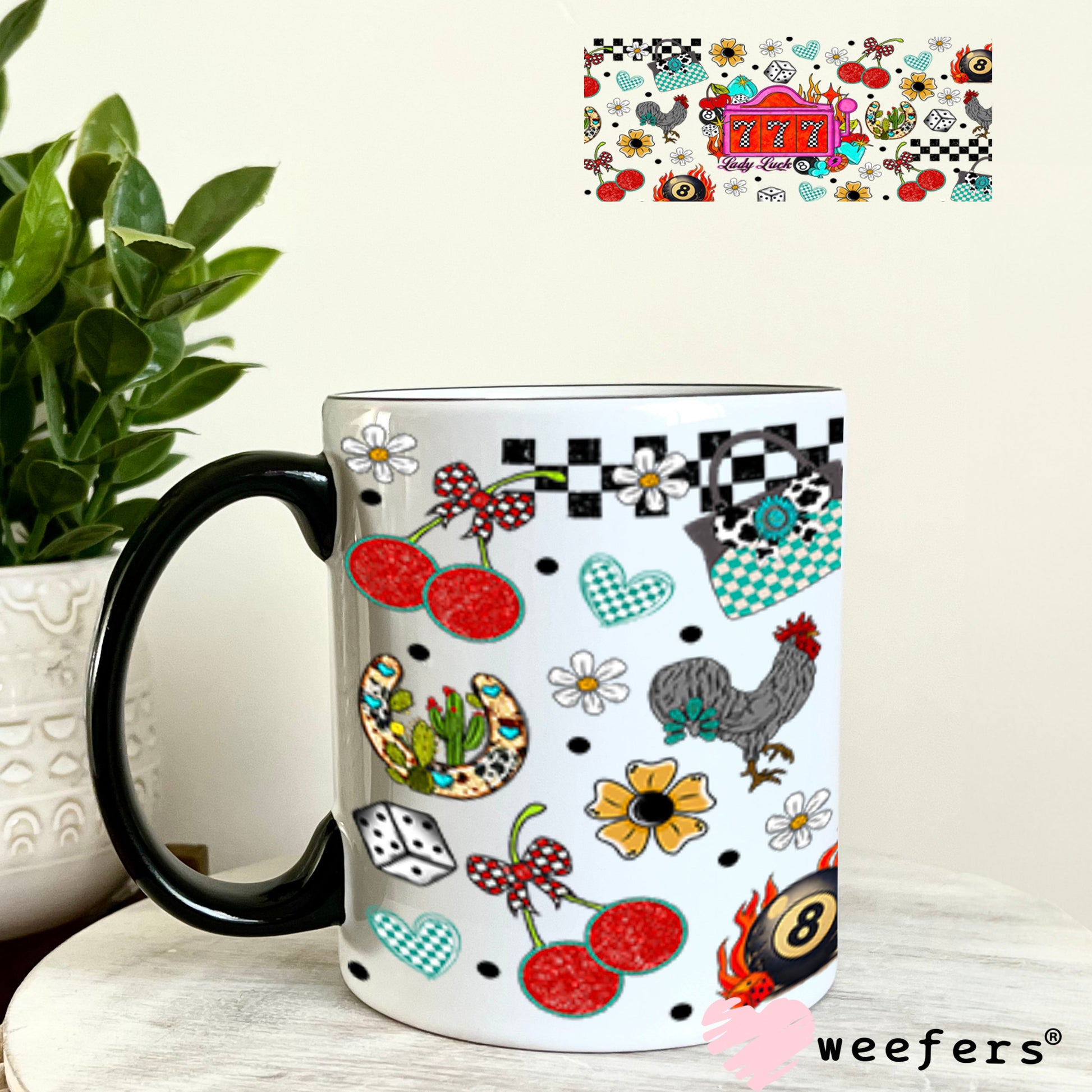 777 Lady Luck UV DTF Cup Wrap - Weefers Exclusive Wrap 11oz Coffee Mug Cup Wrap Weefers