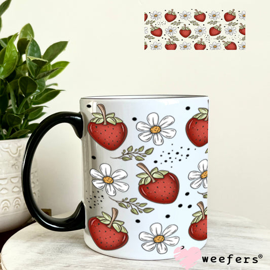 Strawberries and White Flowers UV DTF Cup Wrap - Weefers Exclusive Wrap 11oz Coffee Mug Cup Wrap Weefers