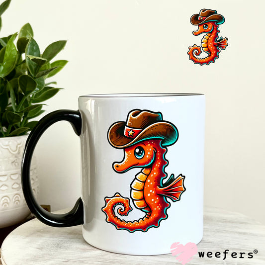 Cowboy Seahorse UV DTF Decal 11oz Coffee Mug Weefers