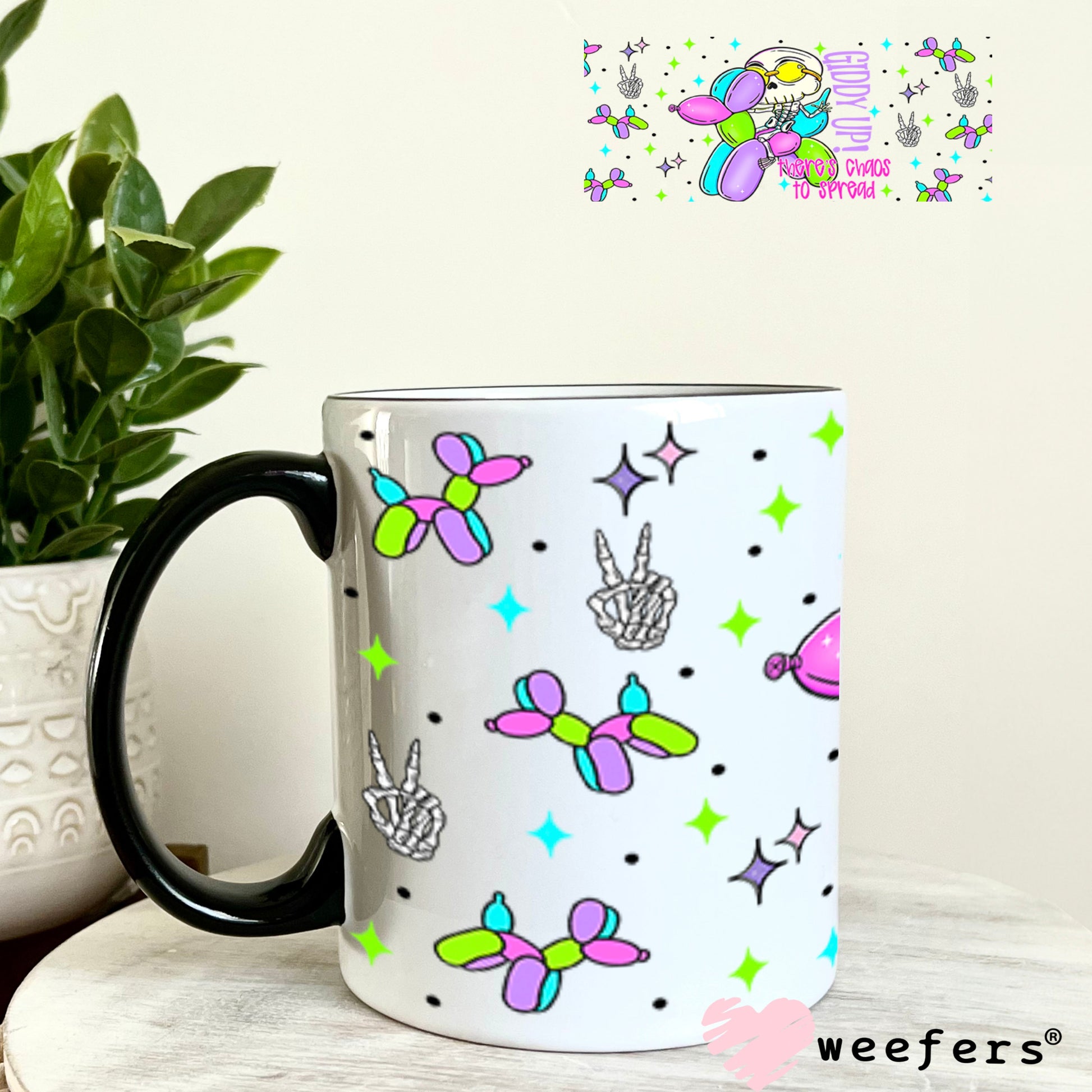 Giddy Up There's Chaos to Be Served Balloon Dog UV DTF Cup Wrap - Weefers Exclusive Wrap 11oz Coffee Mug Cup Wrap Weefers