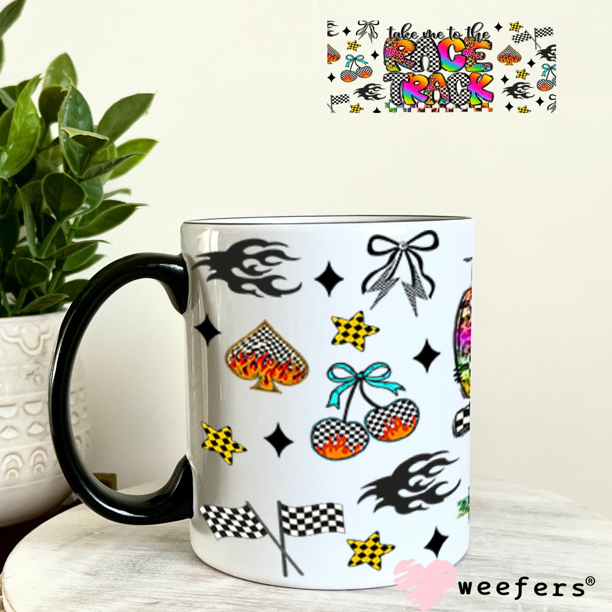 Take Me to the Racetrack UV DTF Cup Wrap - Weefers Exclusive Wrap 11oz Coffee Mug Cup Wrap Weefers