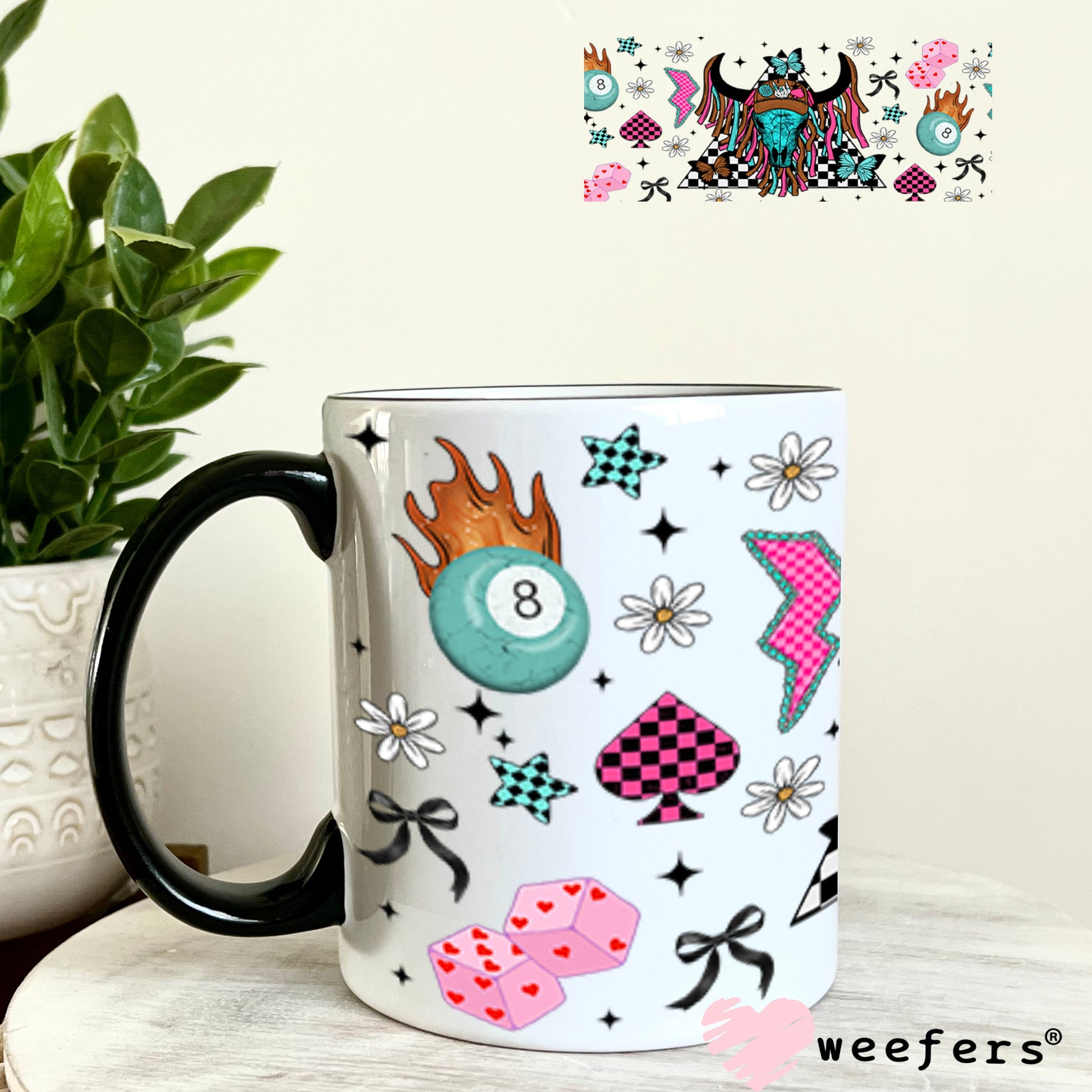 Bougie Cow Skull Trucker Hat UV DTF Cup Wrap - Weefers Exclusive Wrap 11oz Coffee Mug Cup Wrap Weefers