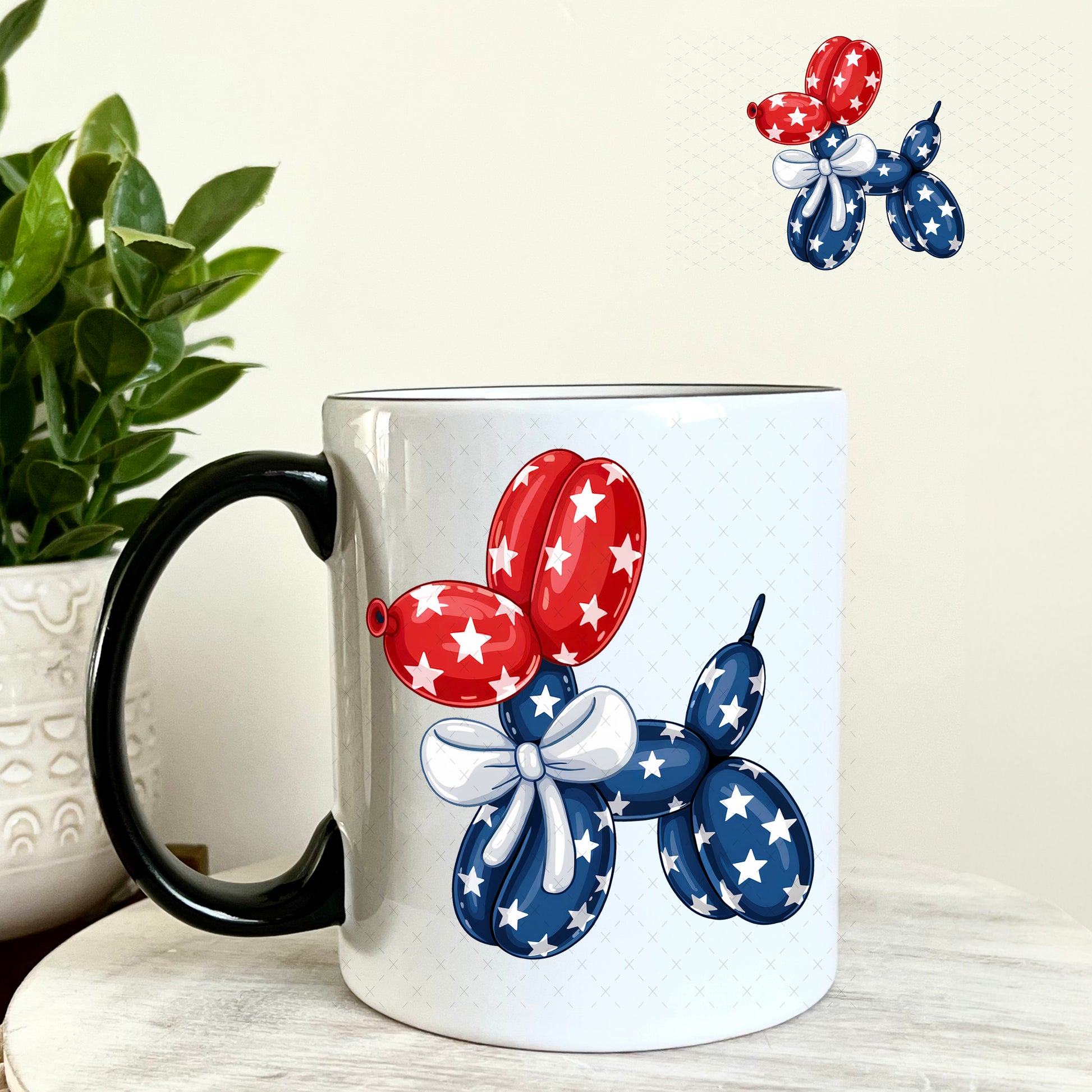 USA Patriotic Balloon Dog UV DTF Decal 11oz Coffee Mug Weefers