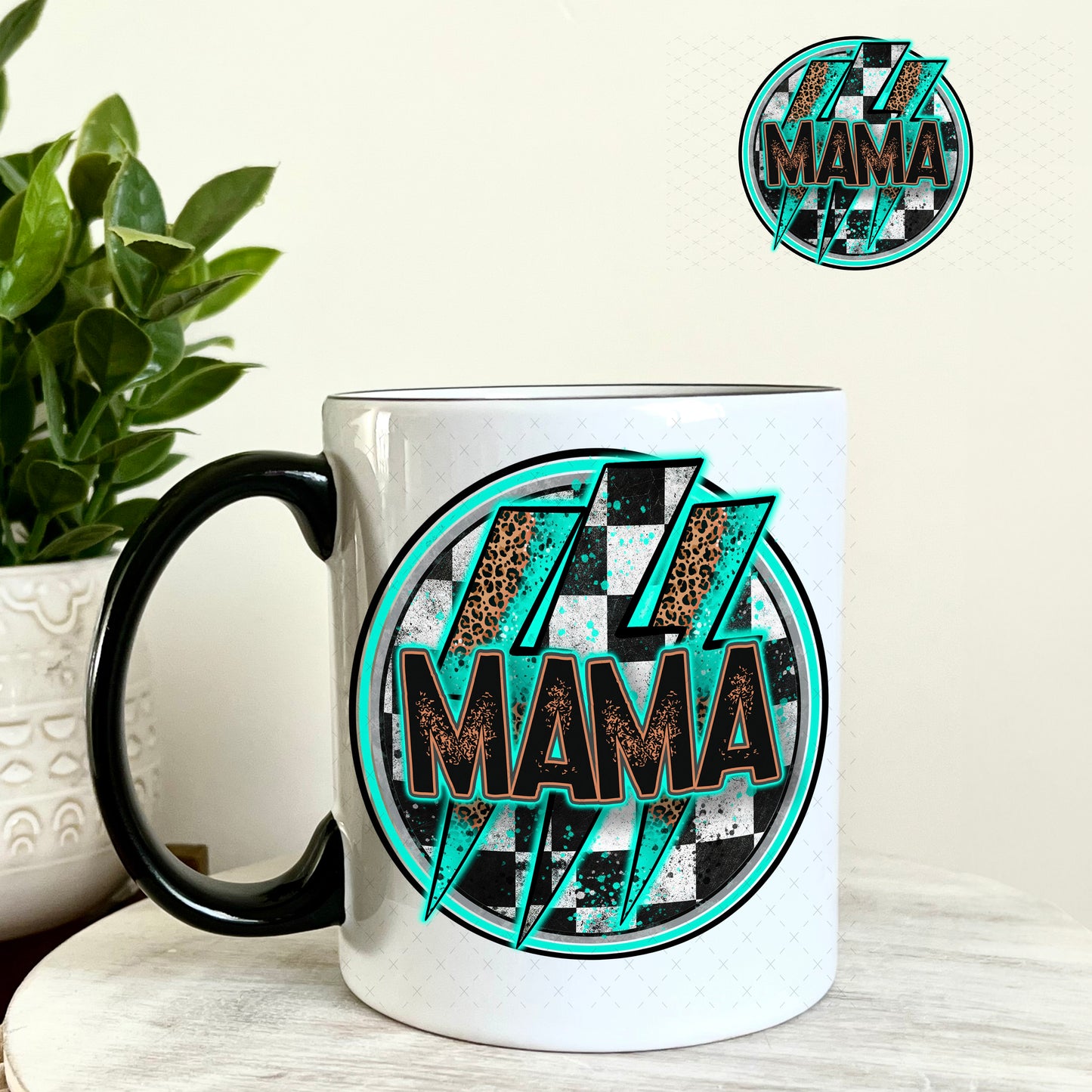 Mama Teal UV DTF Decal 11oz Coffee Mug Weefers