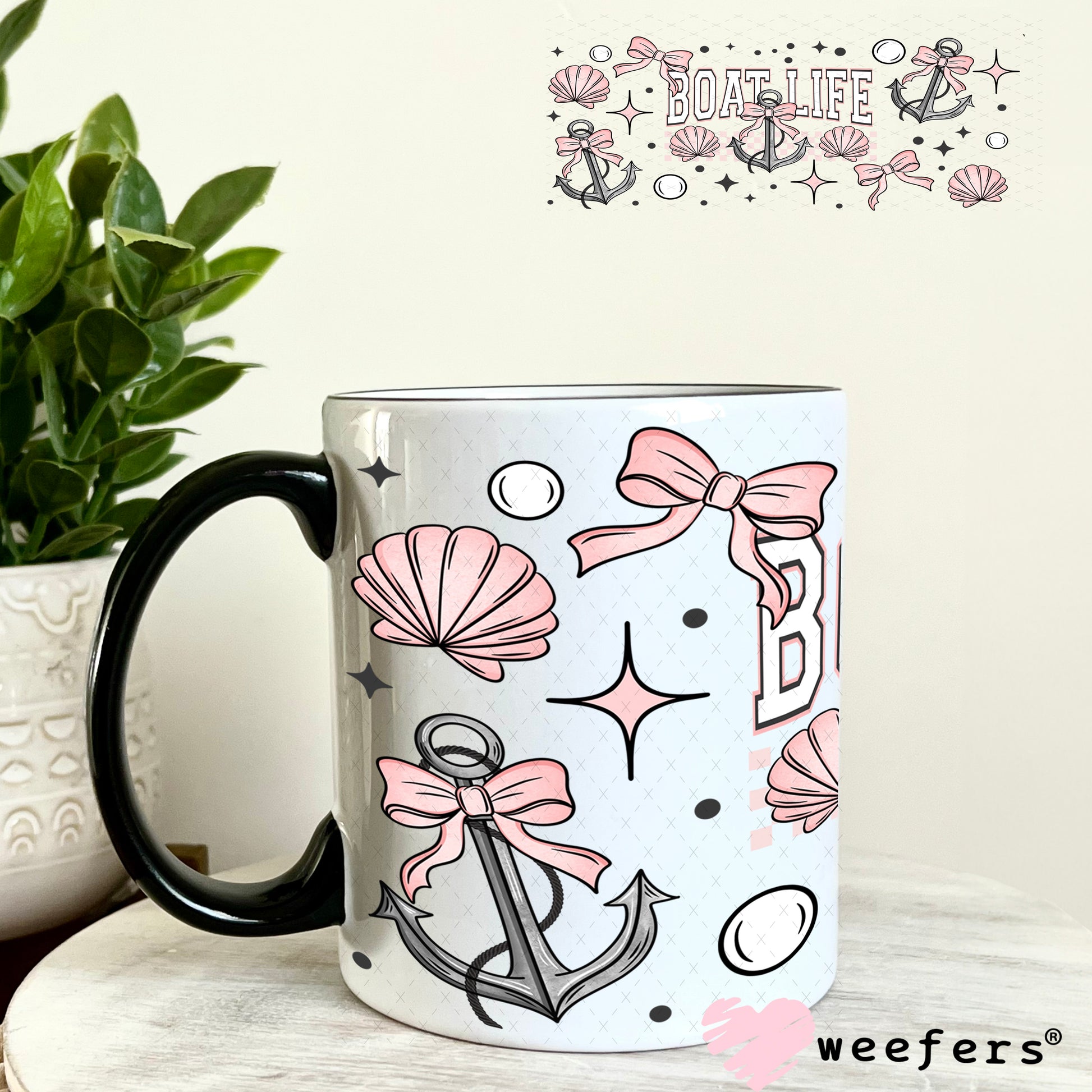 Pink Boat Life UV DTF Cup Wrap 11oz Coffee Mug Weefers