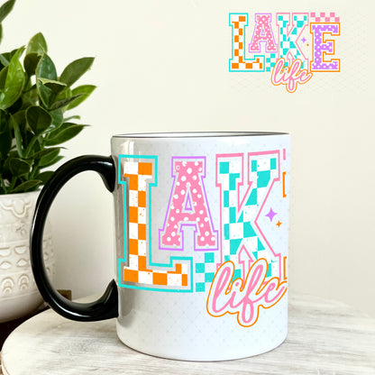 Lake Life Checkers and Polka Dots UV DTF Decal 11oz Coffee Mug Weefers