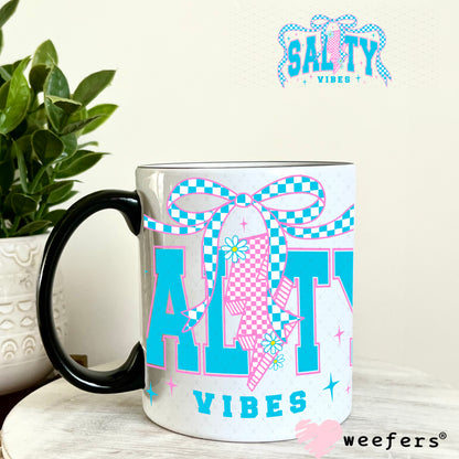 Salty Vibes Pink and Blue UV DTF Decal 11oz Coffee Mug Weefers