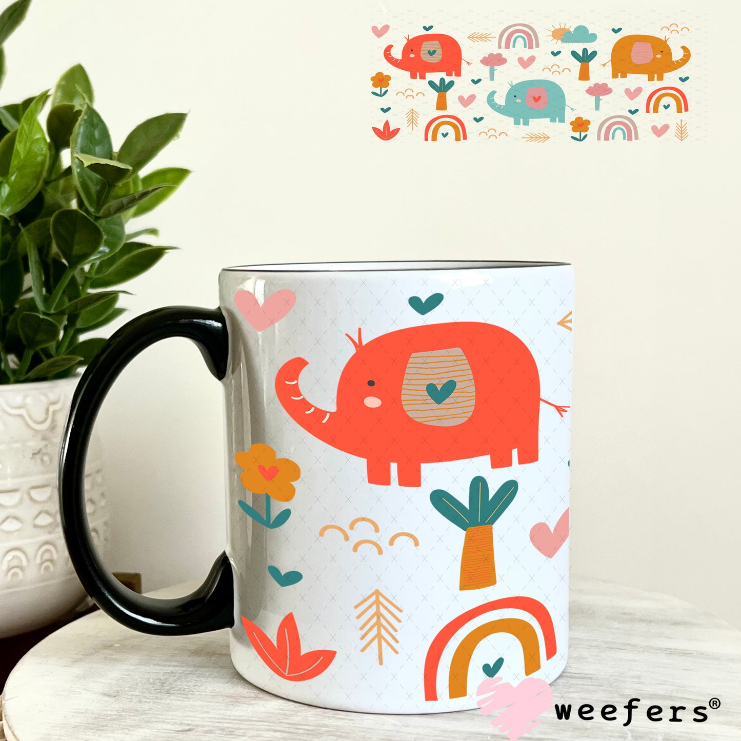 Whimsical Elephants and Rainbows UV DTF Cup Wrap - Weefers Exclusive Wrap 11oz Coffee Mug Weefers
