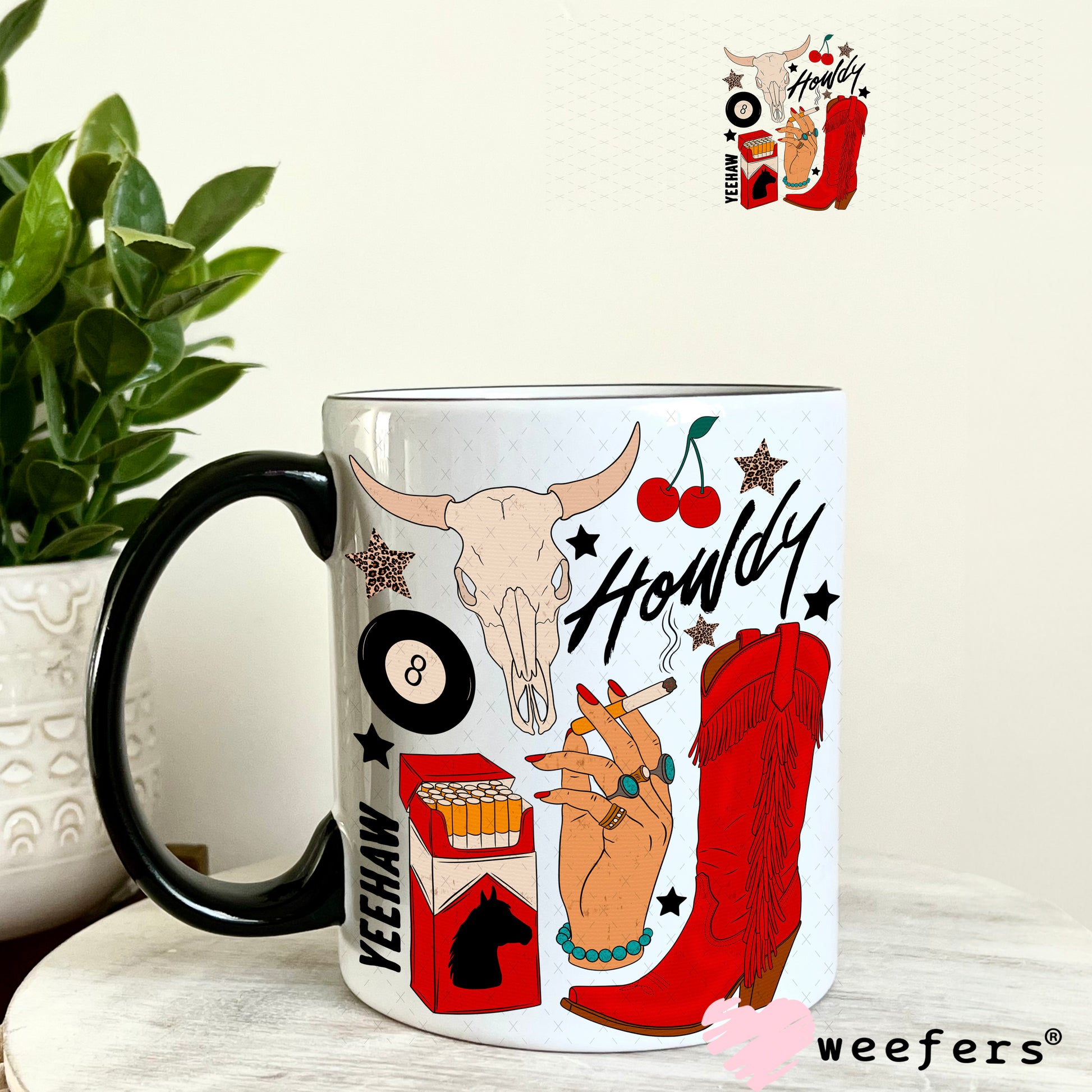 Howdy Red Boots UV DTF Decal 11oz Coffee Mug Weefers