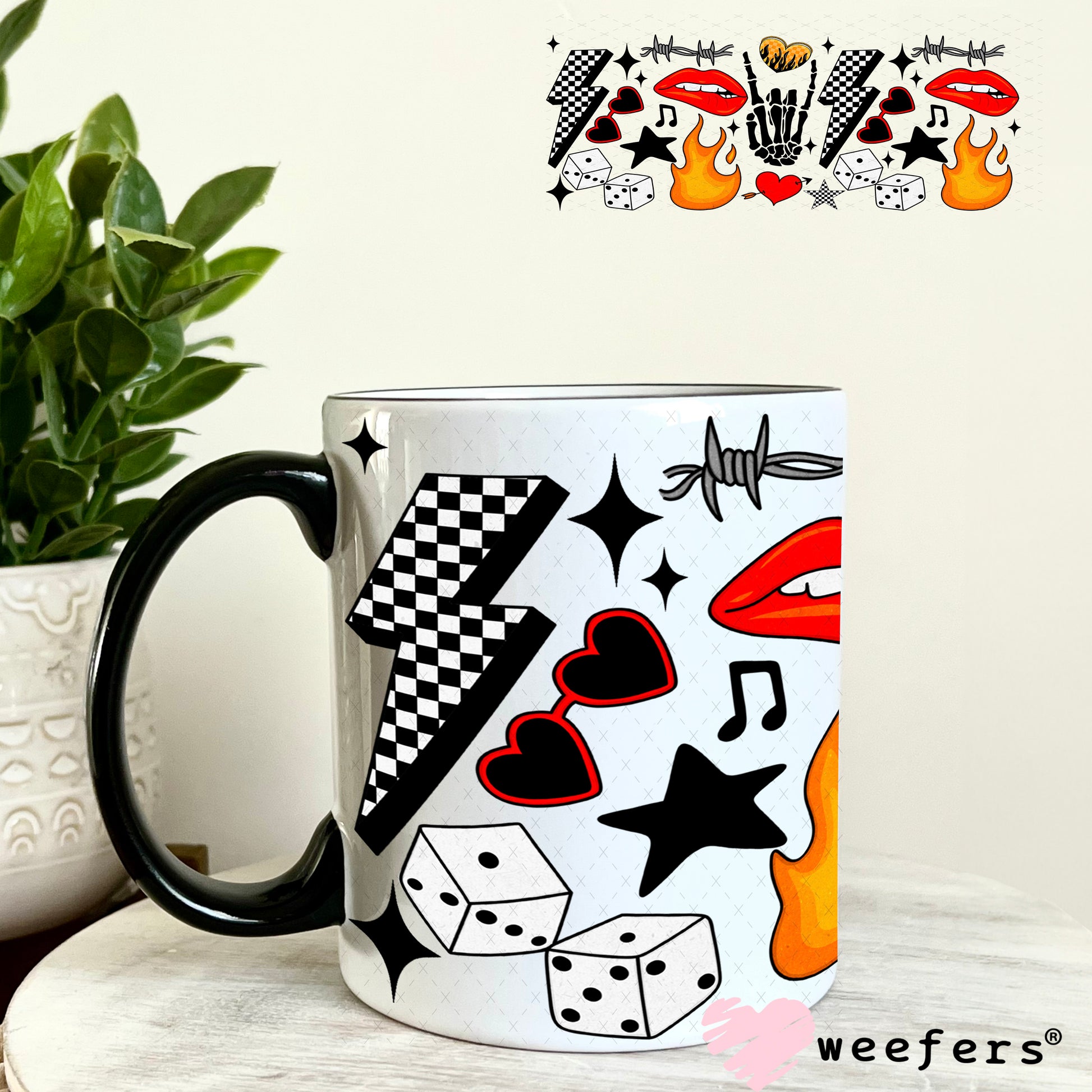 Rock and Roll Red Lip Bite UV DTF Cup Wrap - Weefers Exclusive Wrap 11oz Coffee Mug Weefers