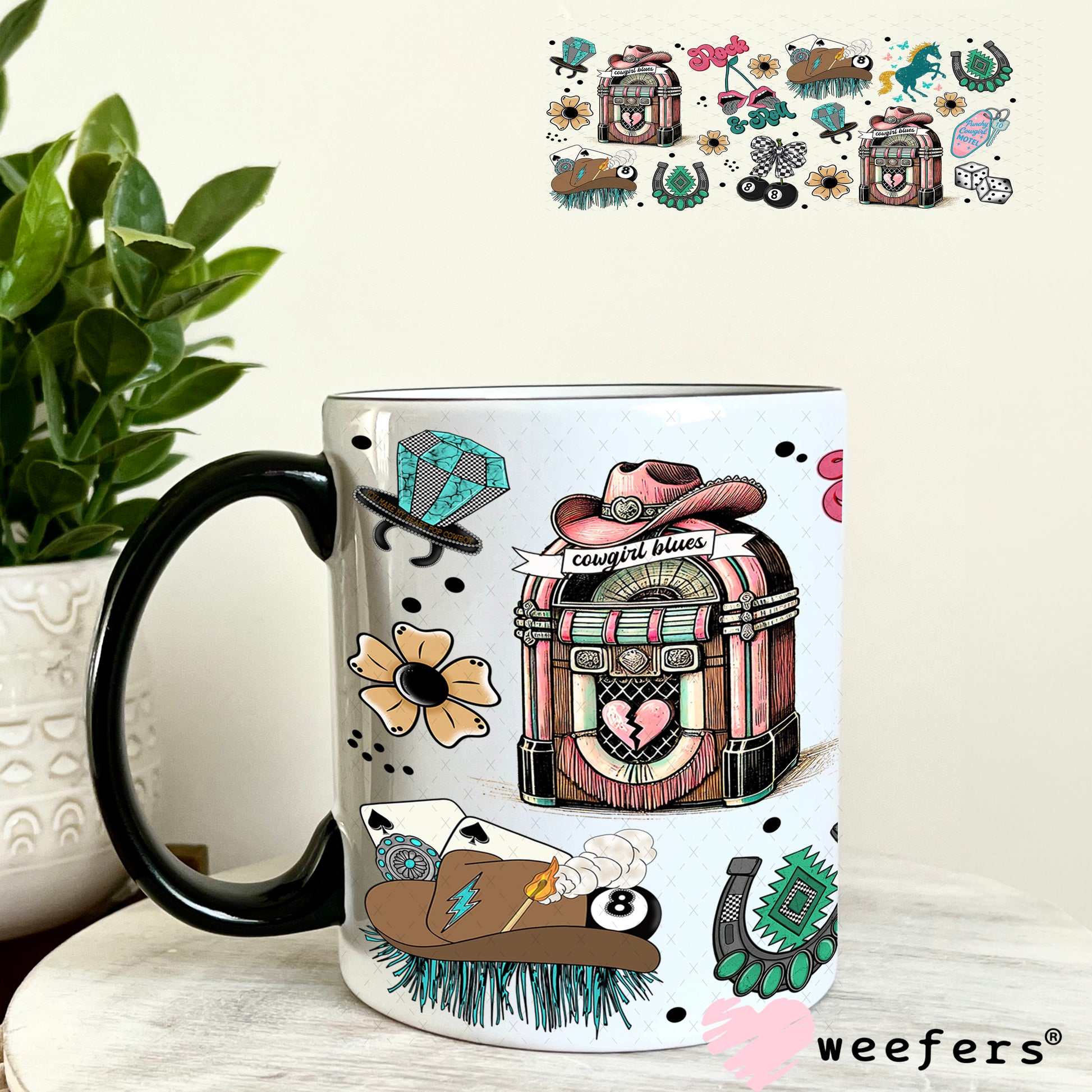 Cowgirl Blues UV DTF Cup Wrap - Weefers Exclusive Wrap 11oz Coffee Mug Weefers