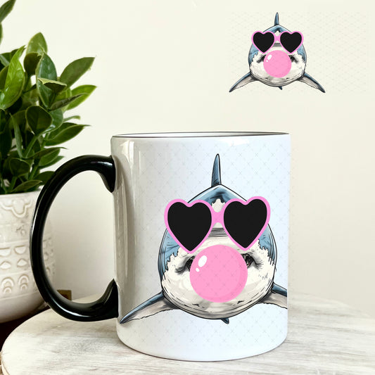 Bubble Gum Shark UV DTF Decal 11oz Coffee Mug Weefers
