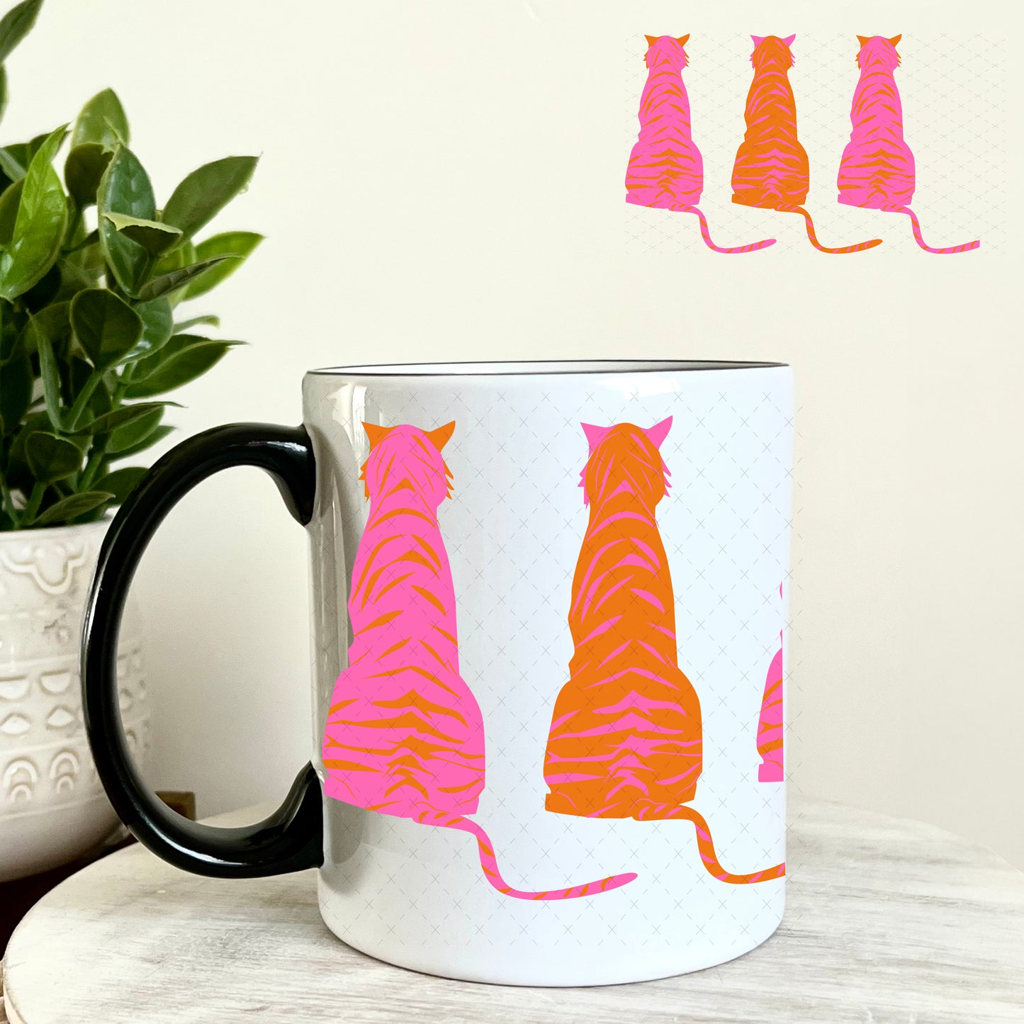 Pink and Orange Tigers UV DTF Decal 11oz Coffee Mug Weefers