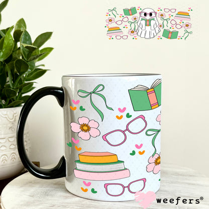 Ghost Green Book Lover UV DTF Cup Wrap 11oz Coffee Mug Weefers
