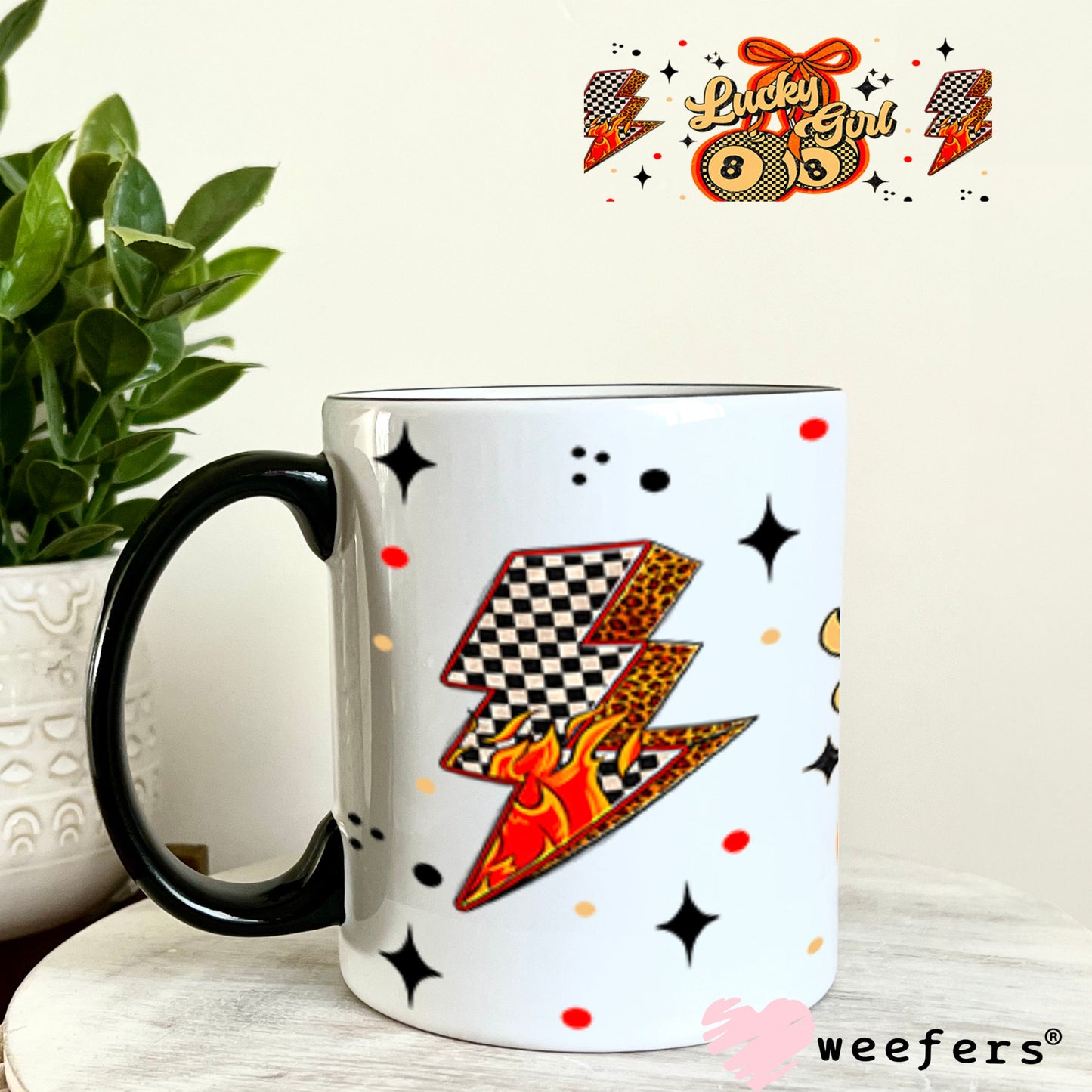Lucky Girl Lightening Bolt Eight Balls UV DTF Cup Wrap - Weefers Exclusive Wrap Weefers