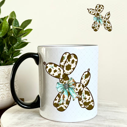 Brown Cow Print Balloon Dog UV DTF Decal 11oz Coffee Mug Weefers