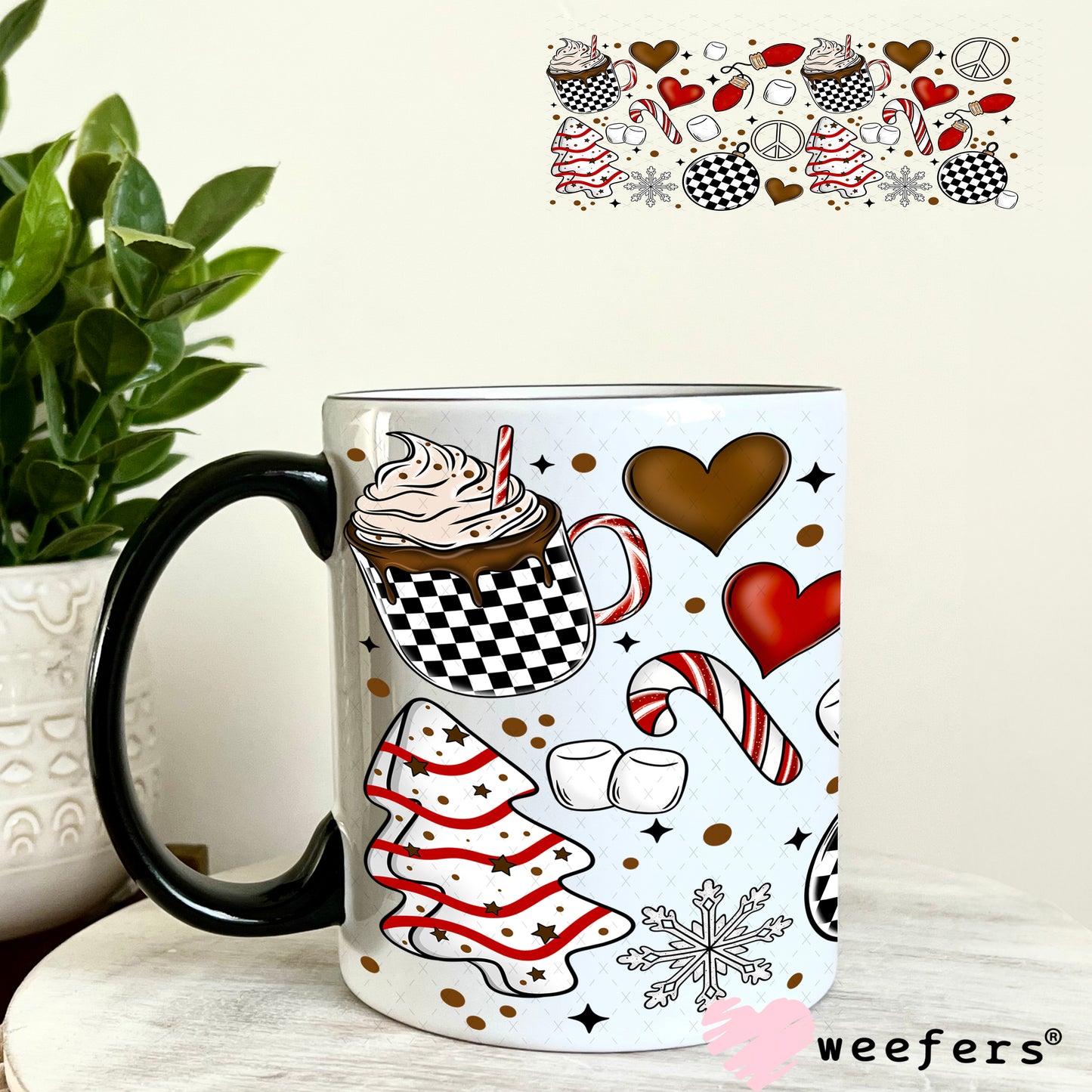 Hot Chocolate Candy Canes Christmas UV DTF Cup Wrap 11oz Coffee Mug Weefers