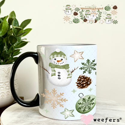 Wonderland Green Snowmen Christmas UV DTF Cup Wrap 11oz Coffee Mug Weefers