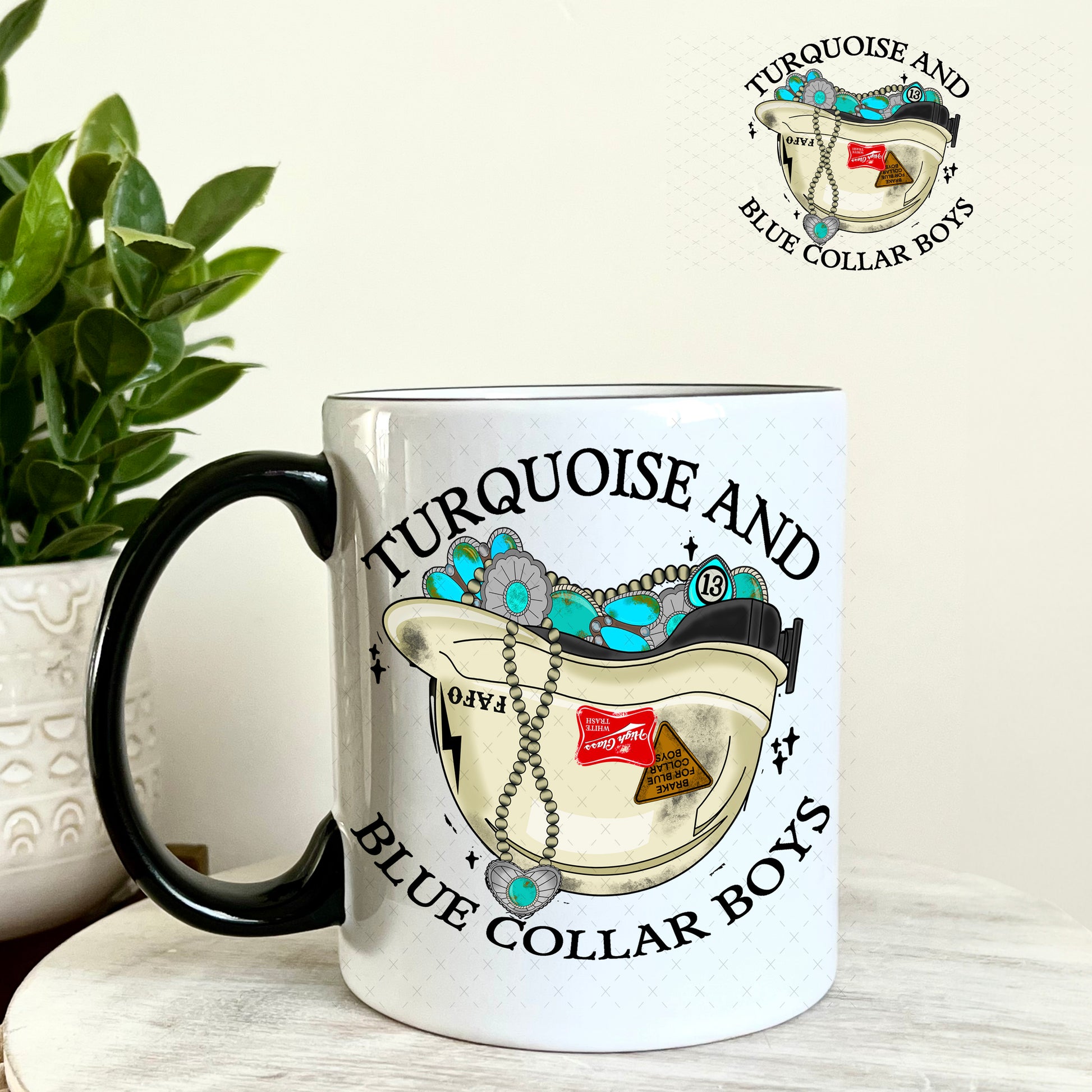 Turquoise and Blue Collar Boys UV DTF Decal 11oz Coffee Mug Weefers