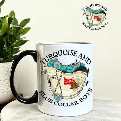 Turquoise and Blue Collar Boys UV DTF Decal 11oz Coffee Mug Weefers
