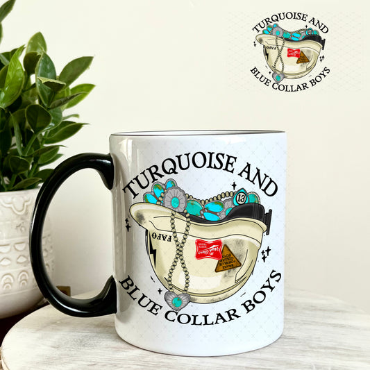 Turquoise and Blue Collar Boys UV DTF Decal 11oz Coffee Mug Weefers