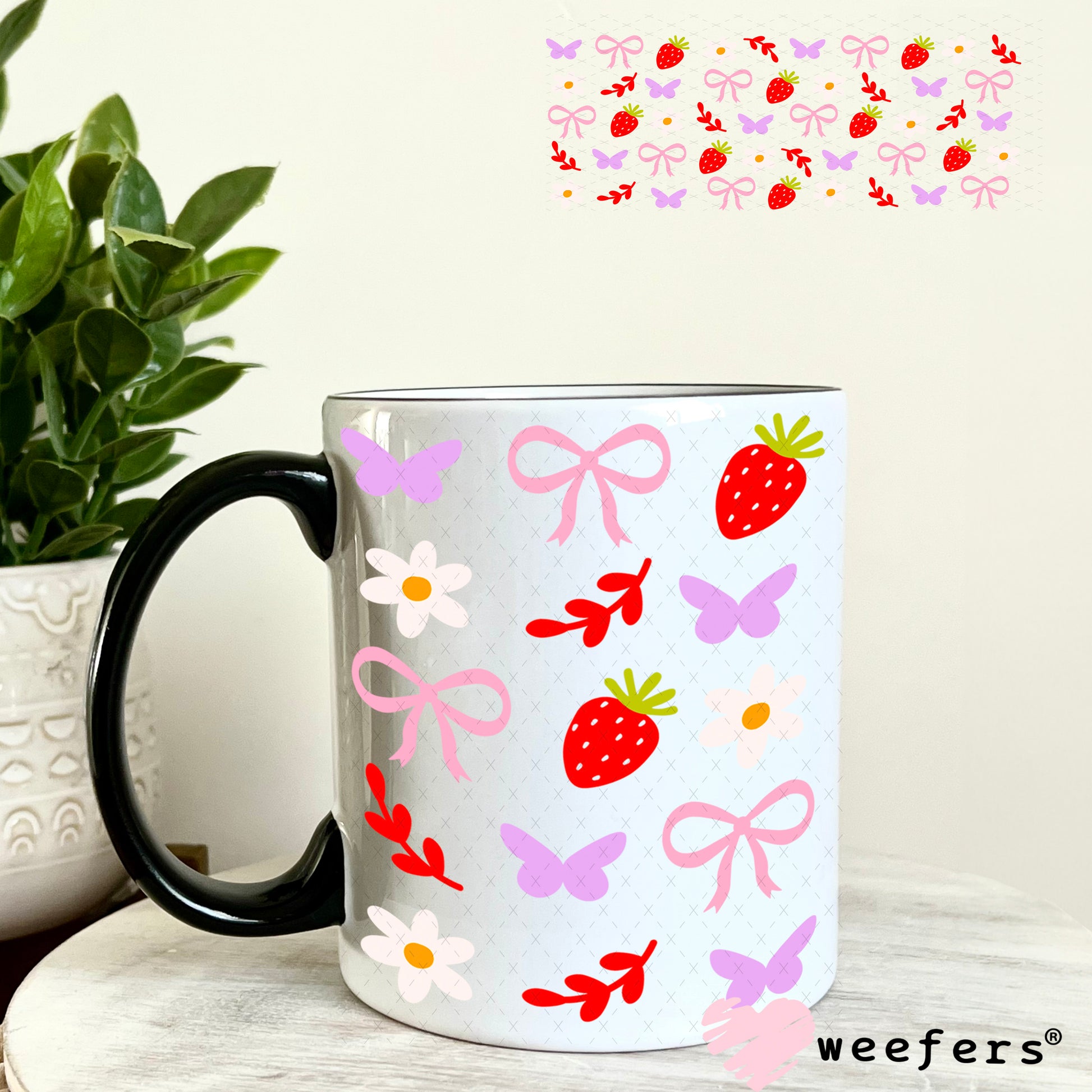 Strawberries and Bows UV DTF Cup Wrap 11oz Coffee Mug Weefers