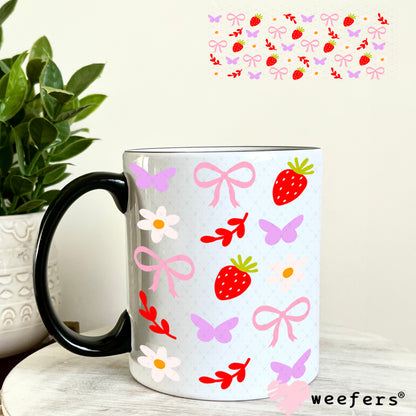Strawberries and Bows UV DTF Cup Wrap 11oz Coffee Mug Weefers