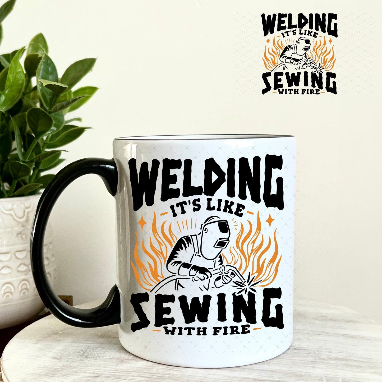 Welding It's Like Sewing with Fire UV DTF Decal 11oz Coffee Mug Weefers